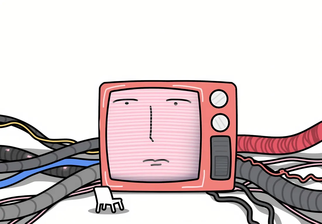 2k红色卡通电视机壁纸｜彩色电线背景 - 电视剧「哲风壁纸」