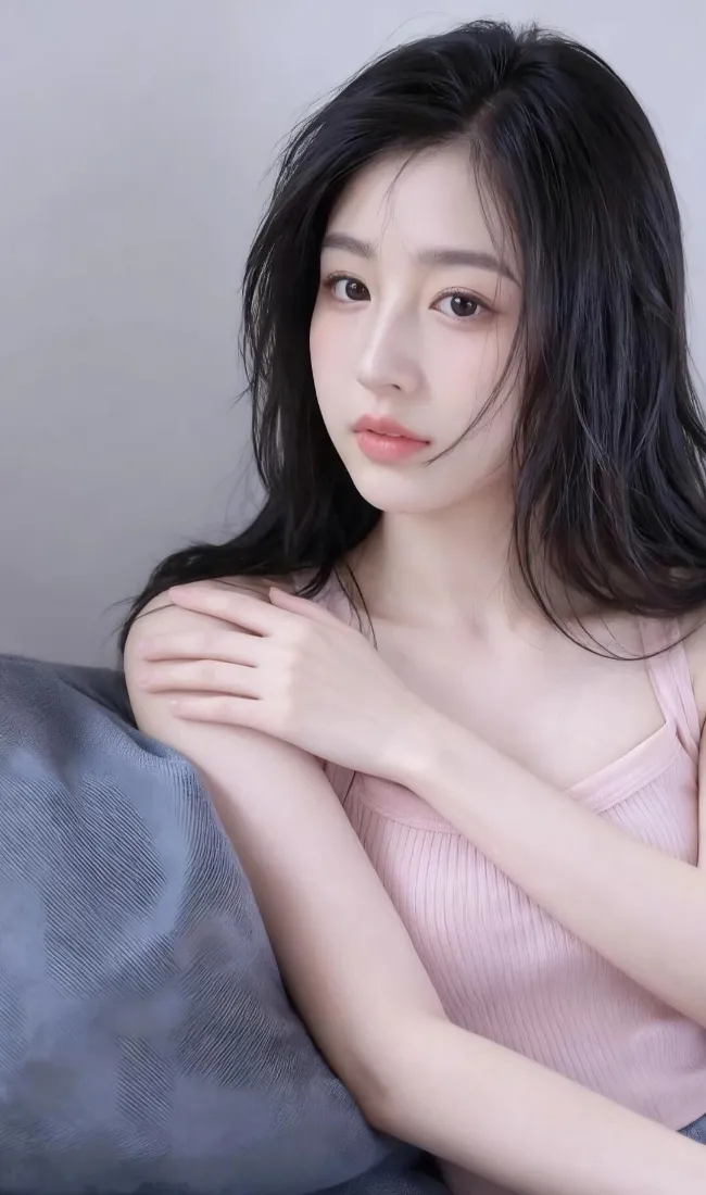 美女手机壁纸｜简约背景图片 - 粉色吊带气质「哲风壁纸」