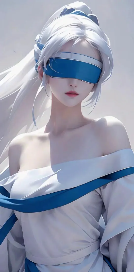 白发蒙眼美女手机壁纸｜古风背景图片 - 蓝饰汉服「哲风壁纸」