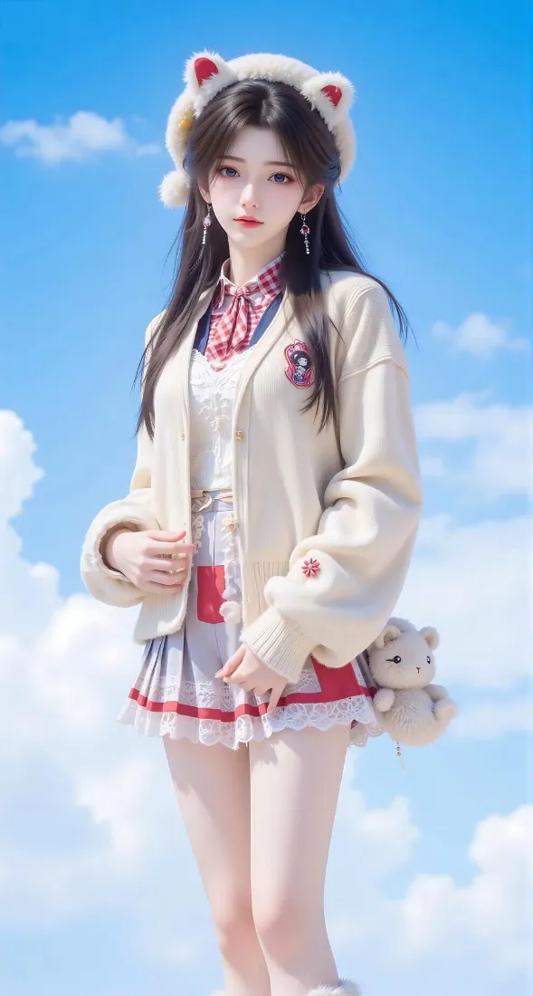 猫耳美女手机壁纸｜JK制服背景图 - 蓝天清新甜美高级「哲风壁纸」