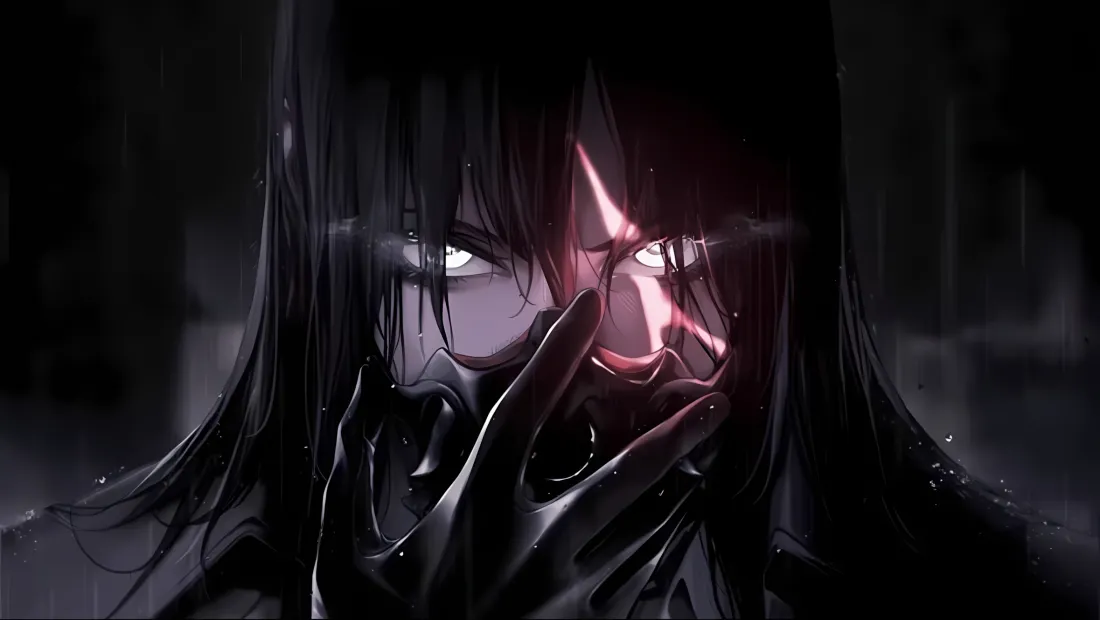2k黑长直动漫人物壁纸｜暗黑背景图片 - 面具红光「哲风壁纸」