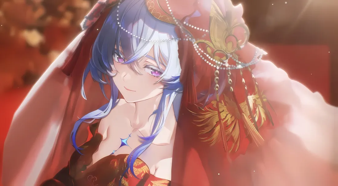 2k凛夜壁纸｜幻塔背景图片 - 蓝发红裙华丽古风游戏角色「哲风壁纸」