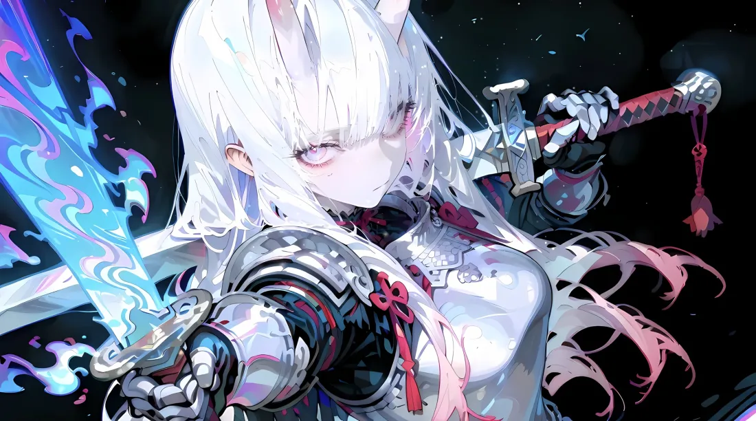 2k白发兽耳铠甲娘壁纸｜星空背景 - 二次元「哲风壁纸」