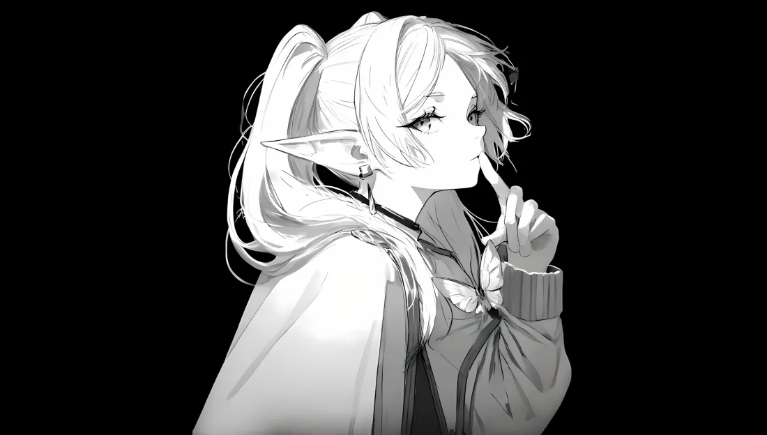 2k葬送的芙莉莲壁纸｜黑白简约背景图片 - 芙莉莲插画「哲风壁纸」