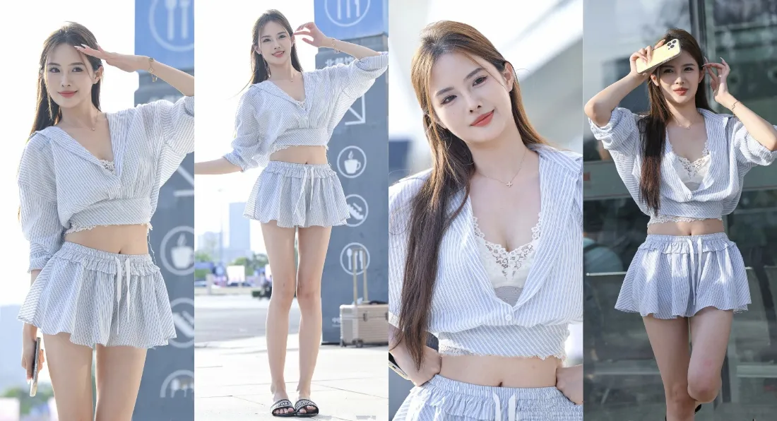 2k时尚美女壁纸｜都市背景图片 - 短裙拼接穿搭「哲风壁纸」