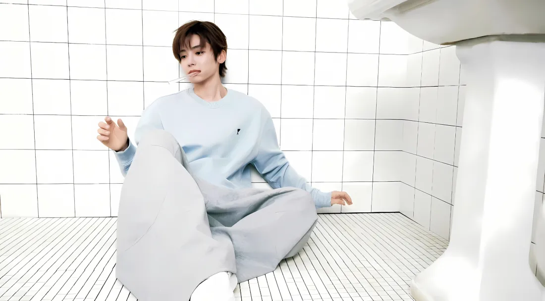 2k侯明昊壁纸｜白色瓷砖背景 - 阳光休闲穿搭「哲风壁纸」