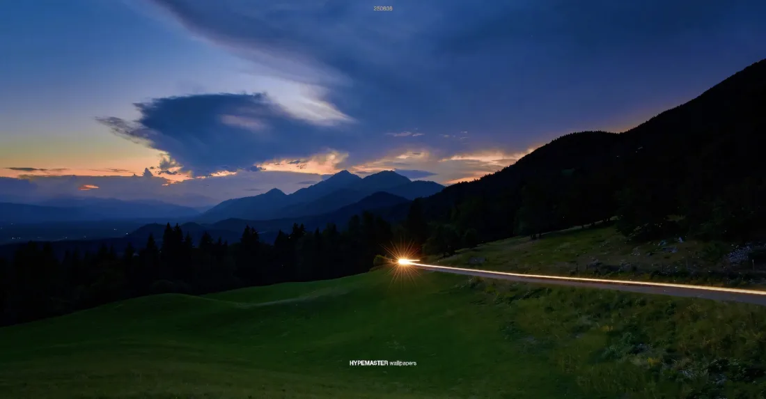 2k草原晚霞壁纸｜公路背景图 - 黄昏车轨「哲风壁纸」