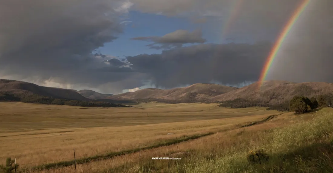 2k彩虹麦田壁纸｜自然风景背景图片 - 草原山脉天空「哲风壁纸」
