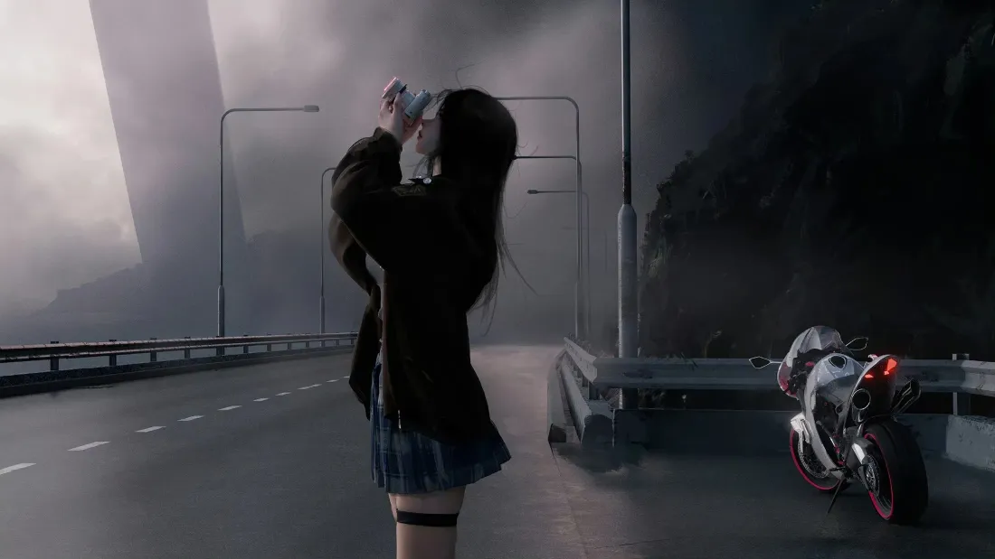 2kJK女孩壁纸｜马路背景图 - 摩托车阴天「哲风壁纸」