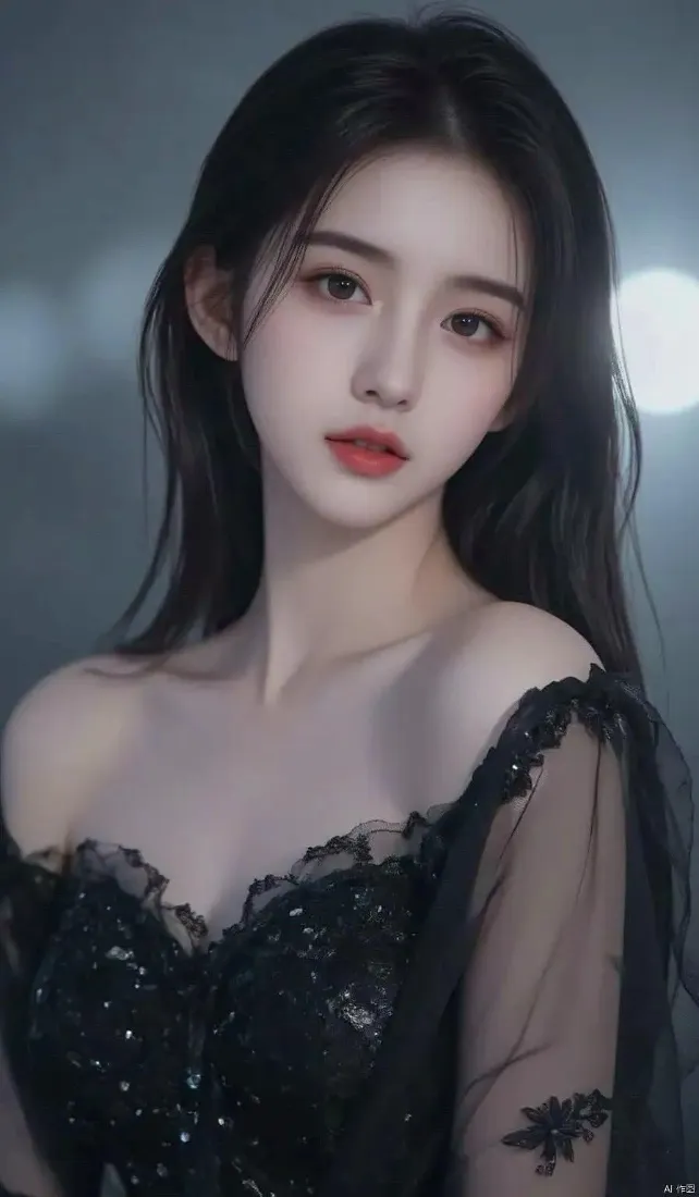 黑衣美女手机壁纸｜黑色礼服背景图片 - 精致妆容「哲风壁纸」