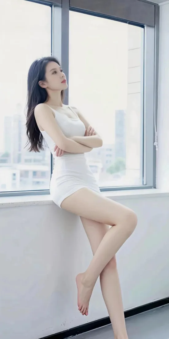 白衣美女手机壁纸｜窗边背景图片 - 清新写真「哲风壁纸」