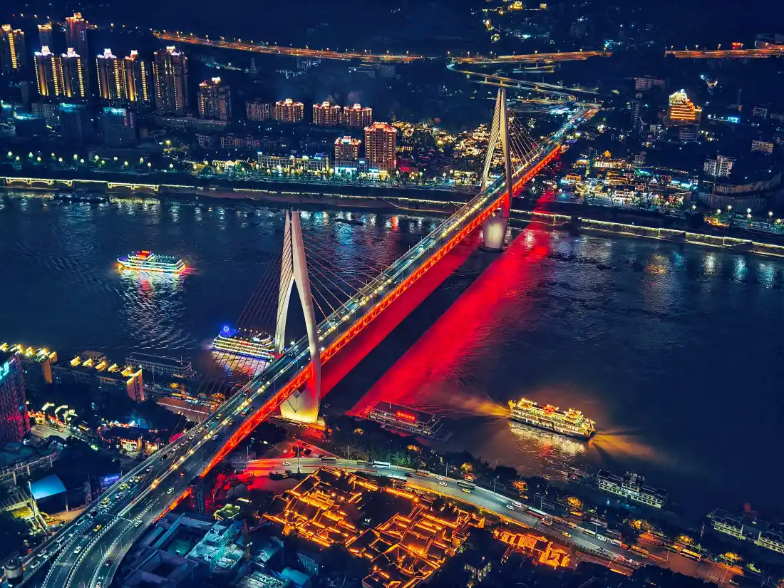 4k重庆夜景壁纸｜重庆江景背景图片 - 洪崖洞桥梁灯光「哲风壁纸」