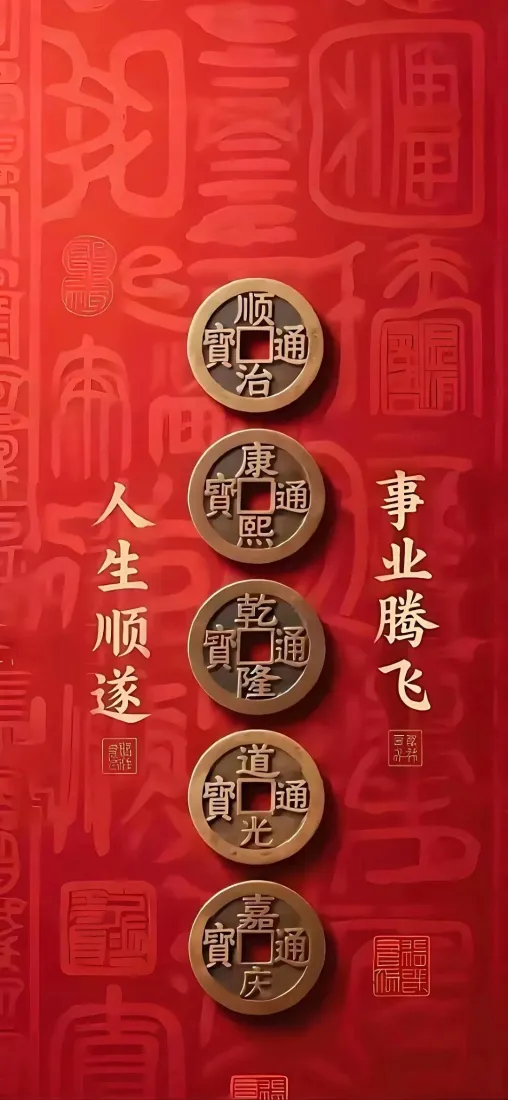 新年手机壁纸｜红色背景图片 - 铜钱人生顺遂事业腾飞「哲风壁纸」