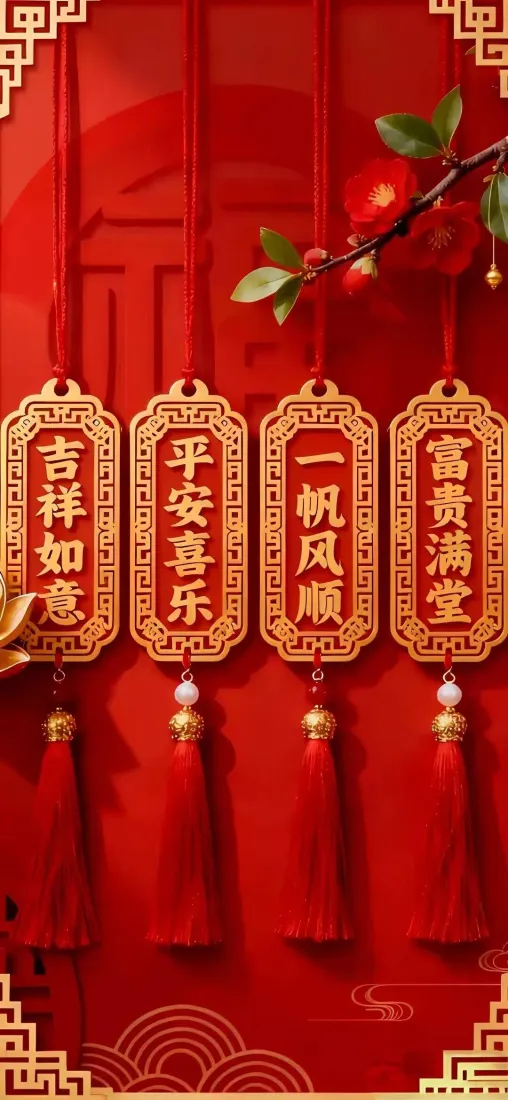 新年春联手机壁纸｜红色背景图片 - 喜庆春节装饰「哲风壁纸」