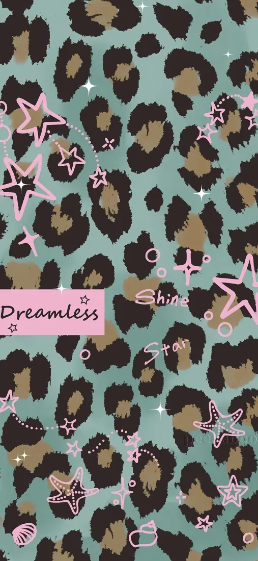 豹纹辣妹风手机壁纸｜蓝绿背景 - 星星蝴蝶结「哲风壁纸」