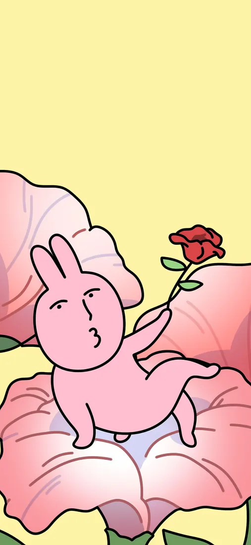粉红兔手机壁纸｜粉色花朵背景图片 - 手持玫瑰「哲风壁纸」