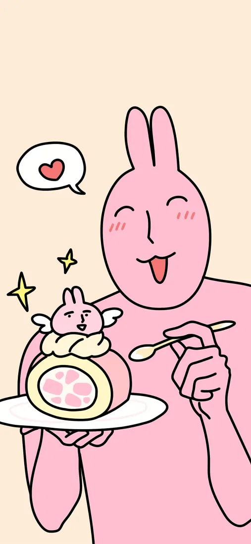 粉红兔手机壁纸｜粉色背景图片 - 瑞士卷甜点「哲风壁纸」