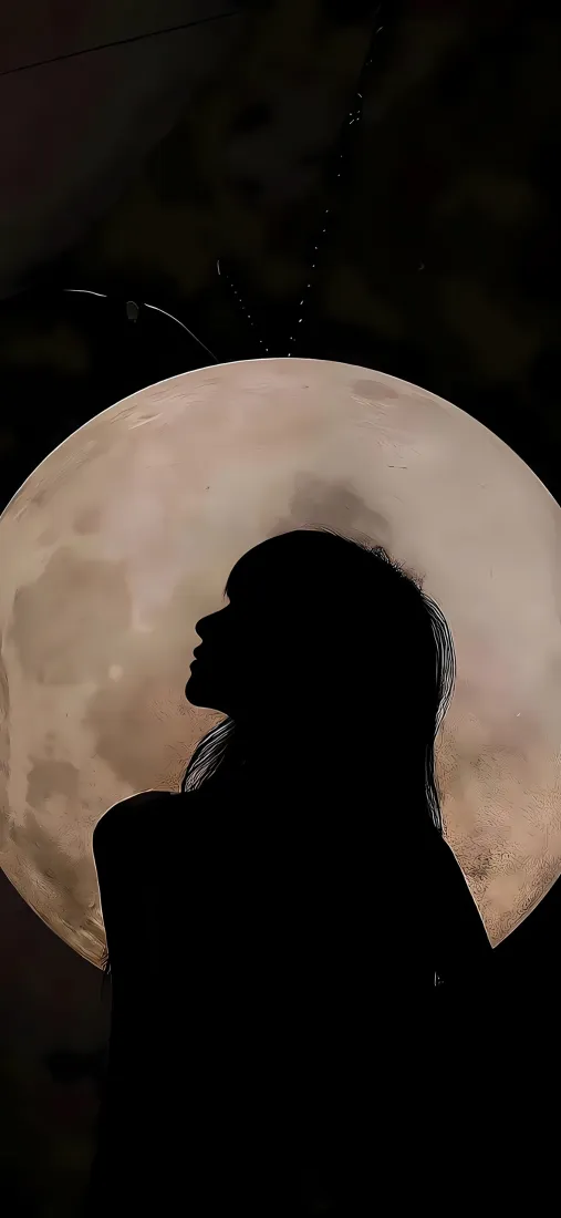 美女剪影手机壁纸｜月夜背景图片 - 月光「哲风壁纸」