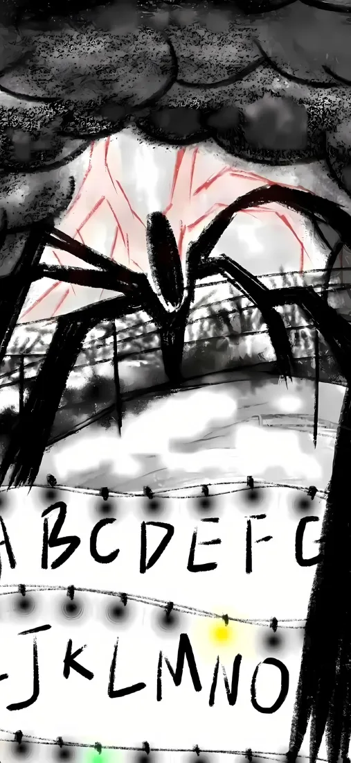 蜘蛛暗黑手绘手机壁纸｜恐怖背景 - 字母怪物「哲风壁纸」