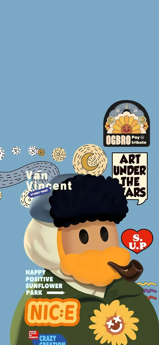 卡通鸭子梵高风手机壁纸｜蓝天背景 - 艺术设计「哲风壁纸」