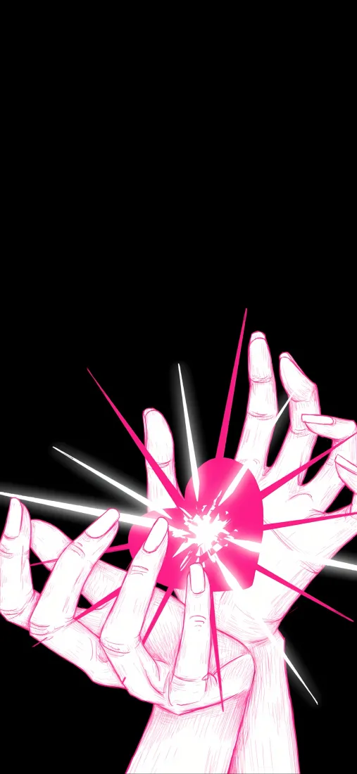 粉色爱心手部手机壁纸｜黑色背景图片 - 手绘线条爱心「哲风壁纸」