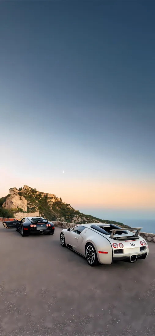 布加迪威龙手机壁纸｜跑车背景图片 - 海岸山路黄昏「哲风壁纸」