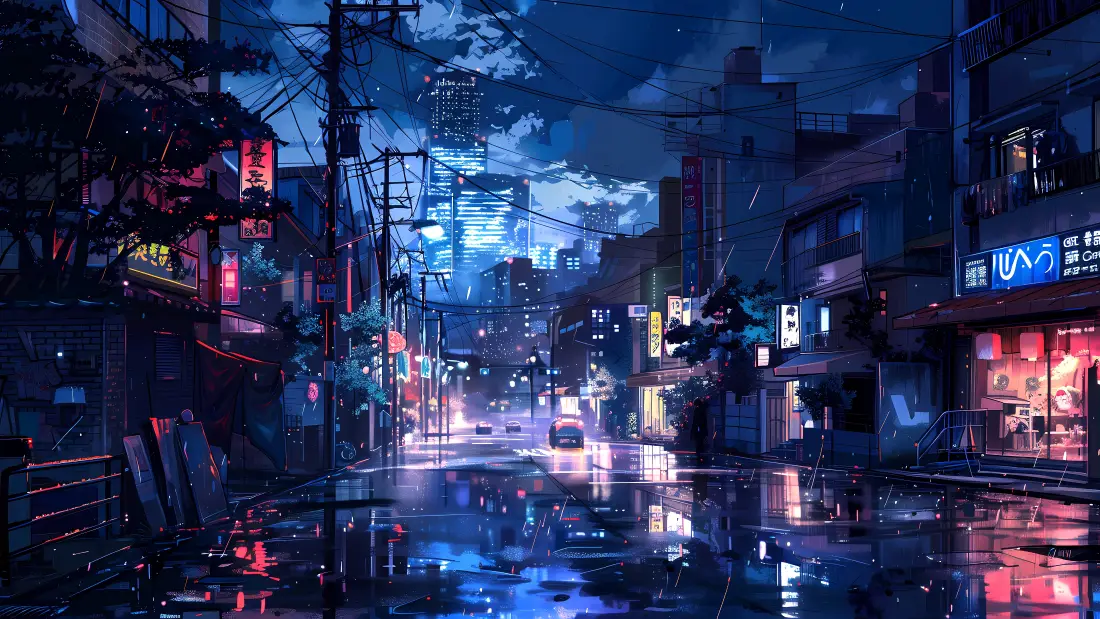 4k赛博朋克雨夜城市壁纸｜霓虹倒影背景图片 - 夜景「哲风壁纸」