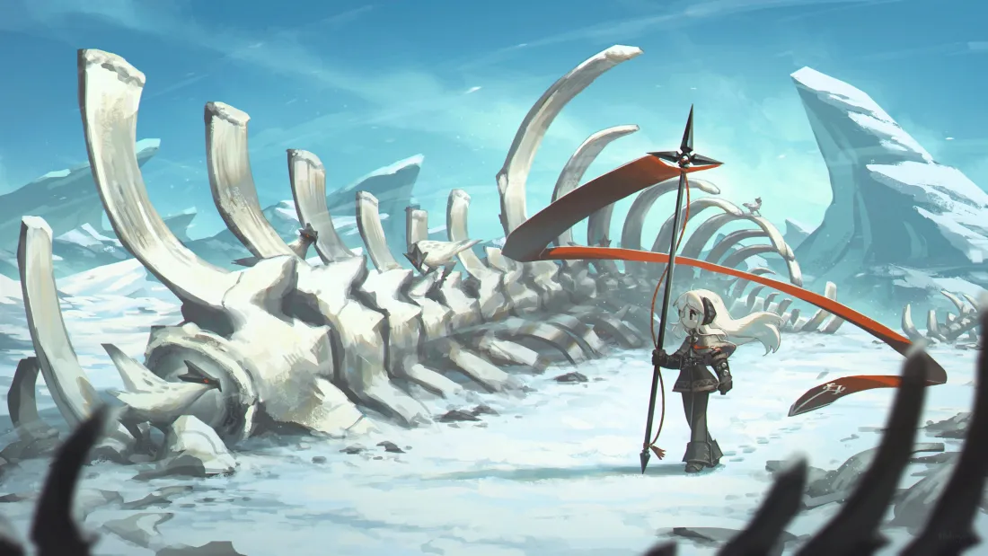 3k少女雪地巨兽骸骨壁纸｜异世界背景图片 - 奇幻「哲风壁纸」