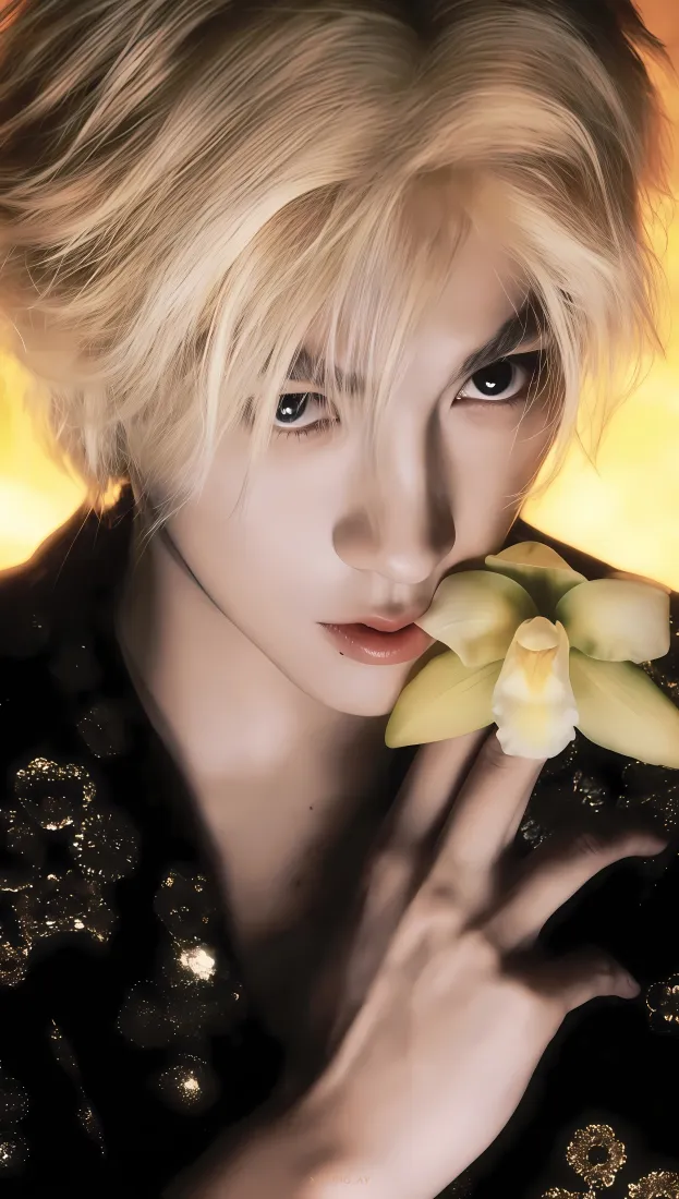 田栩宁手机壁纸｜费加罗杂志图片 - 黄色花朵亮片装「哲风壁纸」