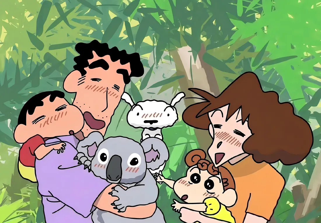 5k蜡笔小新壁纸｜竹林背景图片 - 野原一家与动物「哲风壁纸」