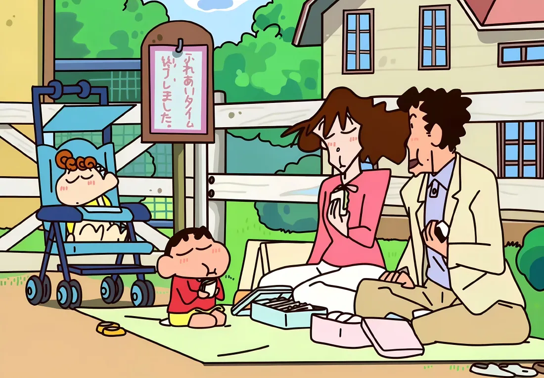 5k蜡笔小新壁纸｜野营背景 - 家庭野餐时光「哲风壁纸」