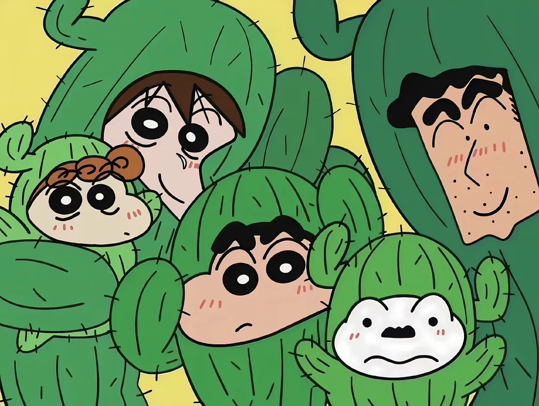 4k蜡笔小新壁纸｜仙人掌背景 - 黄色卡通角色「哲风壁纸」