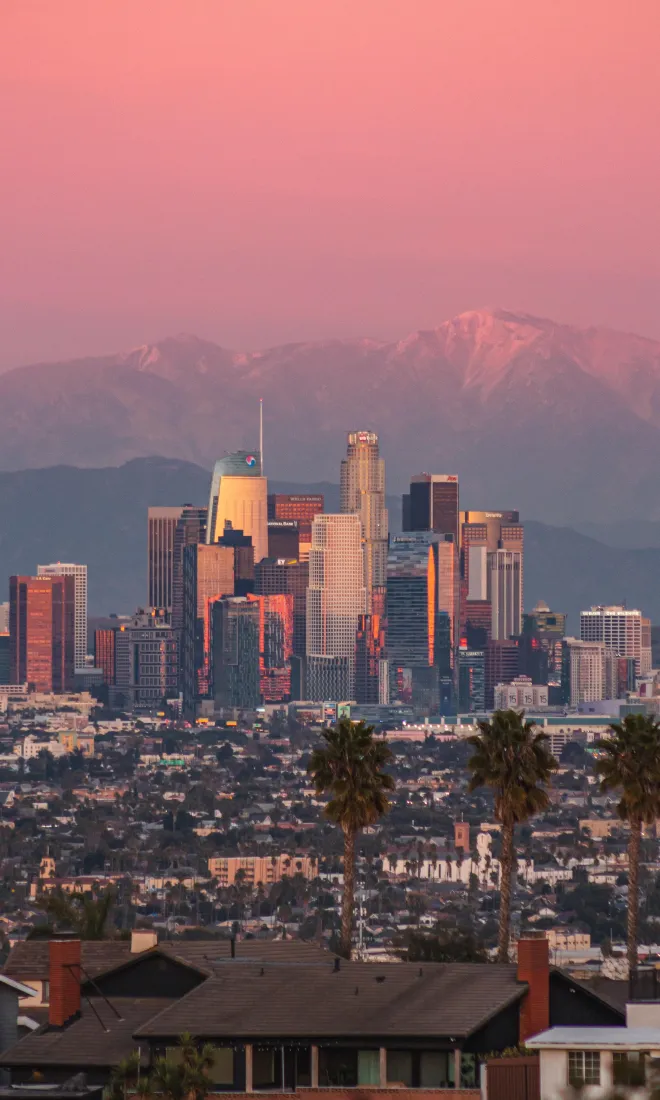 美国城市天际线手机壁纸｜背景图片 - 粉色黄昏山脉「哲风壁纸」