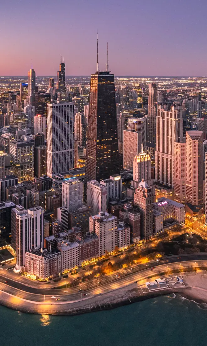 芝加哥城市夜景手机壁纸｜美国都市风光背景图片 - 摩天大楼「哲风壁纸」