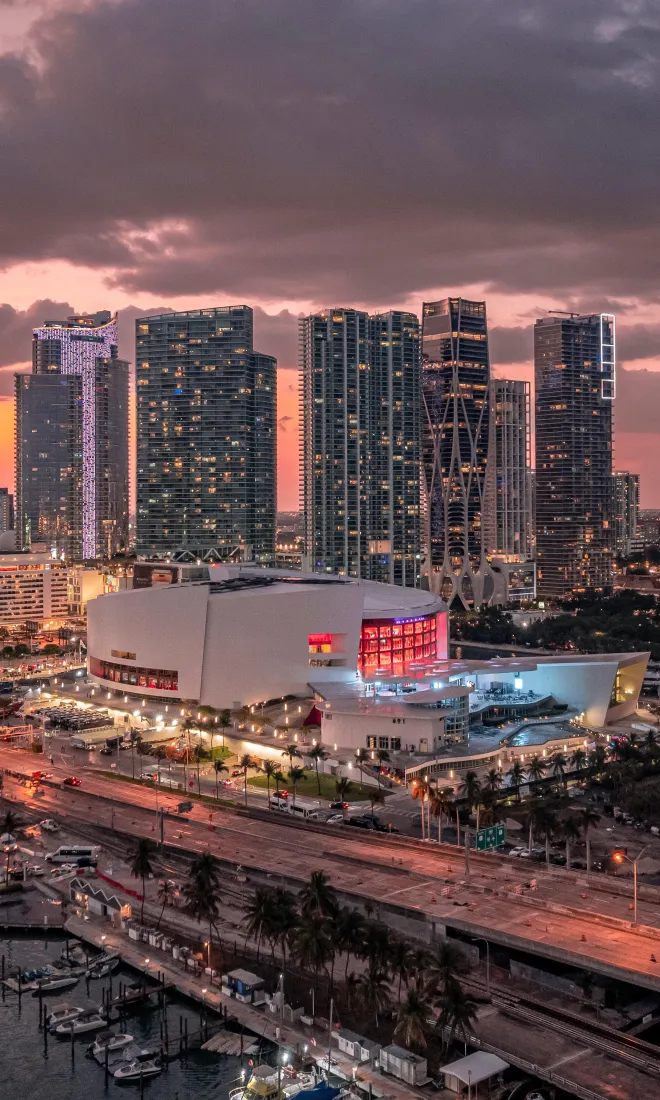 美国迈阿密城市夜景手机壁纸｜城市背景 - 黄昏码头「哲风壁纸」