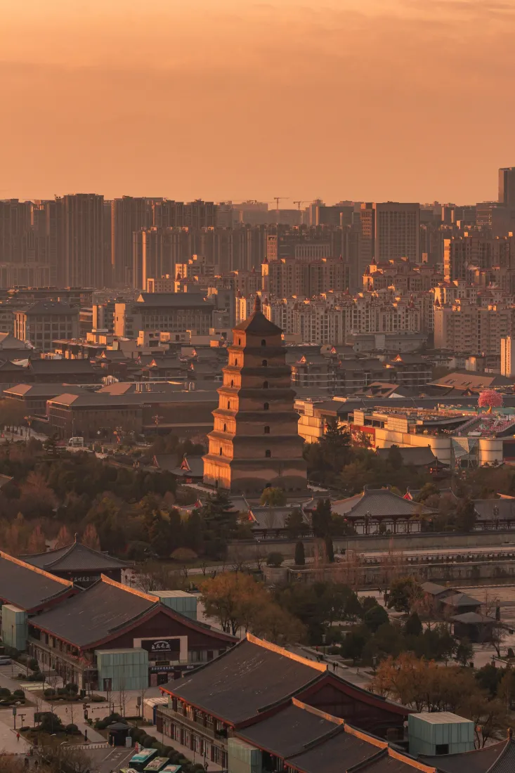 大雁塔手机壁纸｜西安背景图片 - 黄昏城市风光「哲风壁纸」
