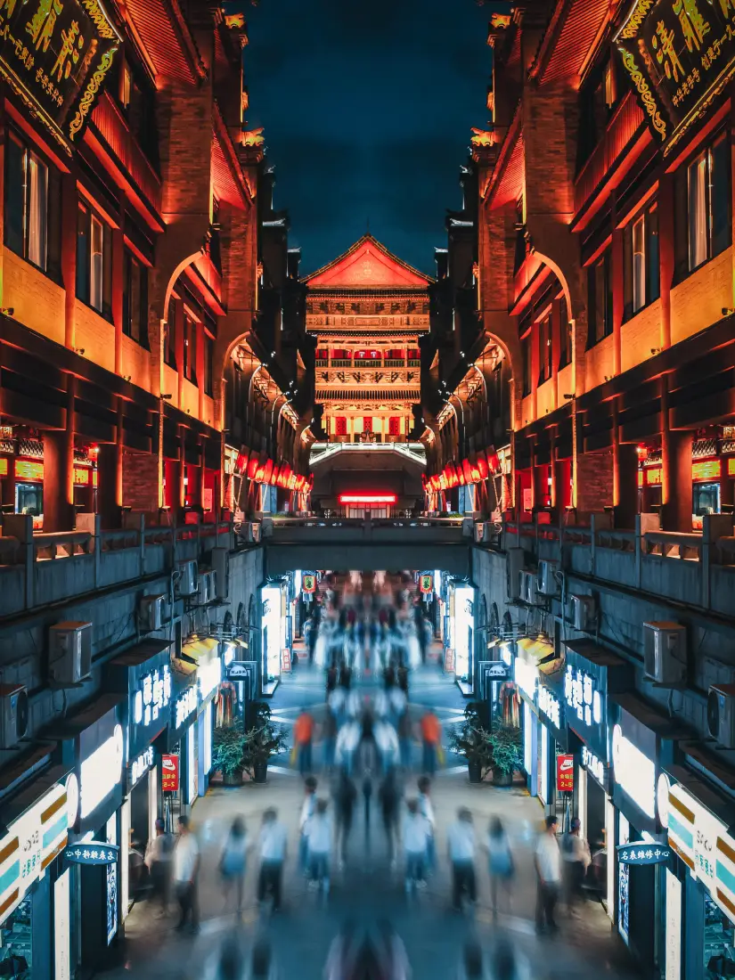 西安古街手机壁纸｜夜景背景图片 - 游玩商业街「哲风壁纸」