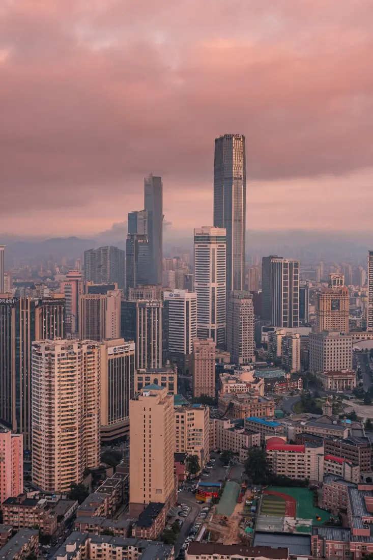 大连手机壁纸｜城市天际线背景图片 - 粉色天空「哲风壁纸」