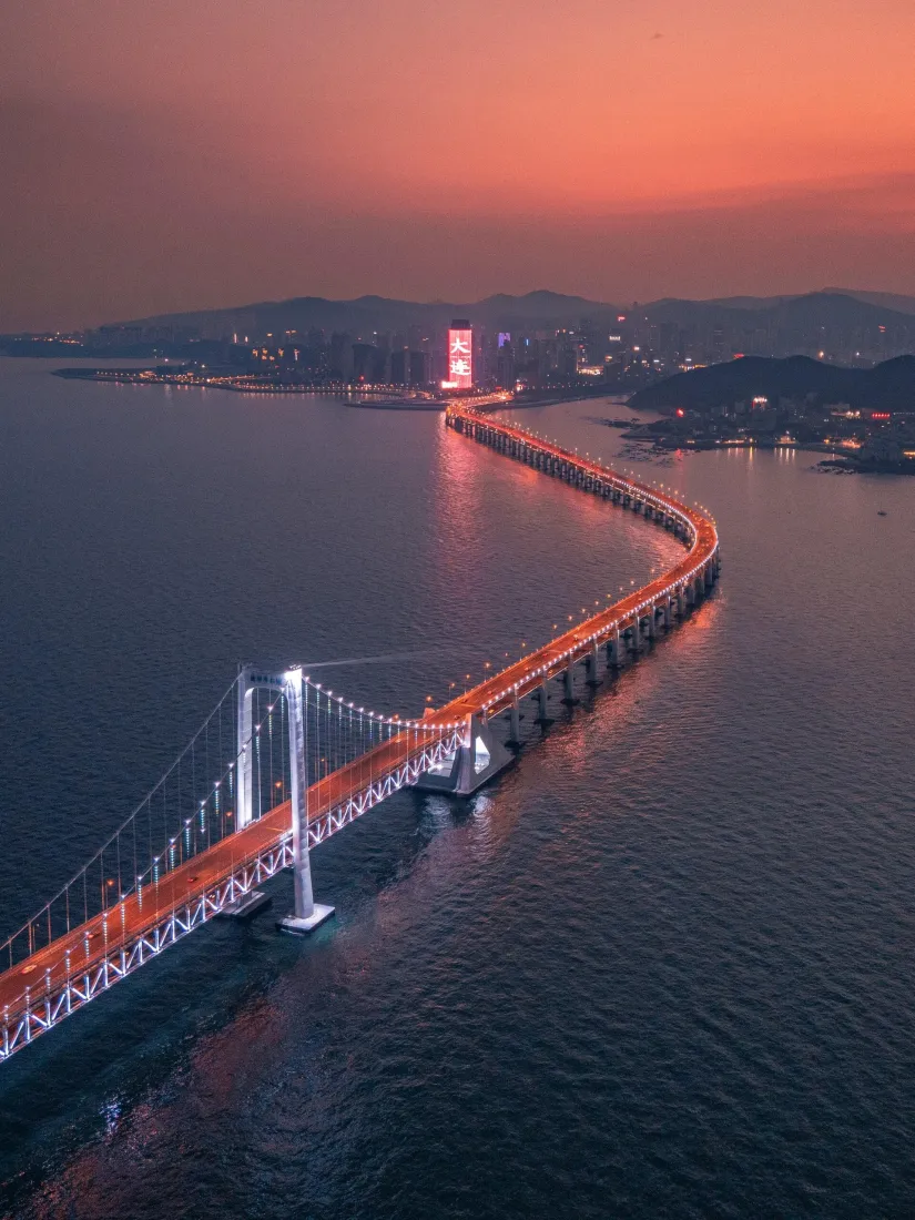 大连跨海大桥手机壁纸｜黄昏海景背景图 - 中国「哲风壁纸」