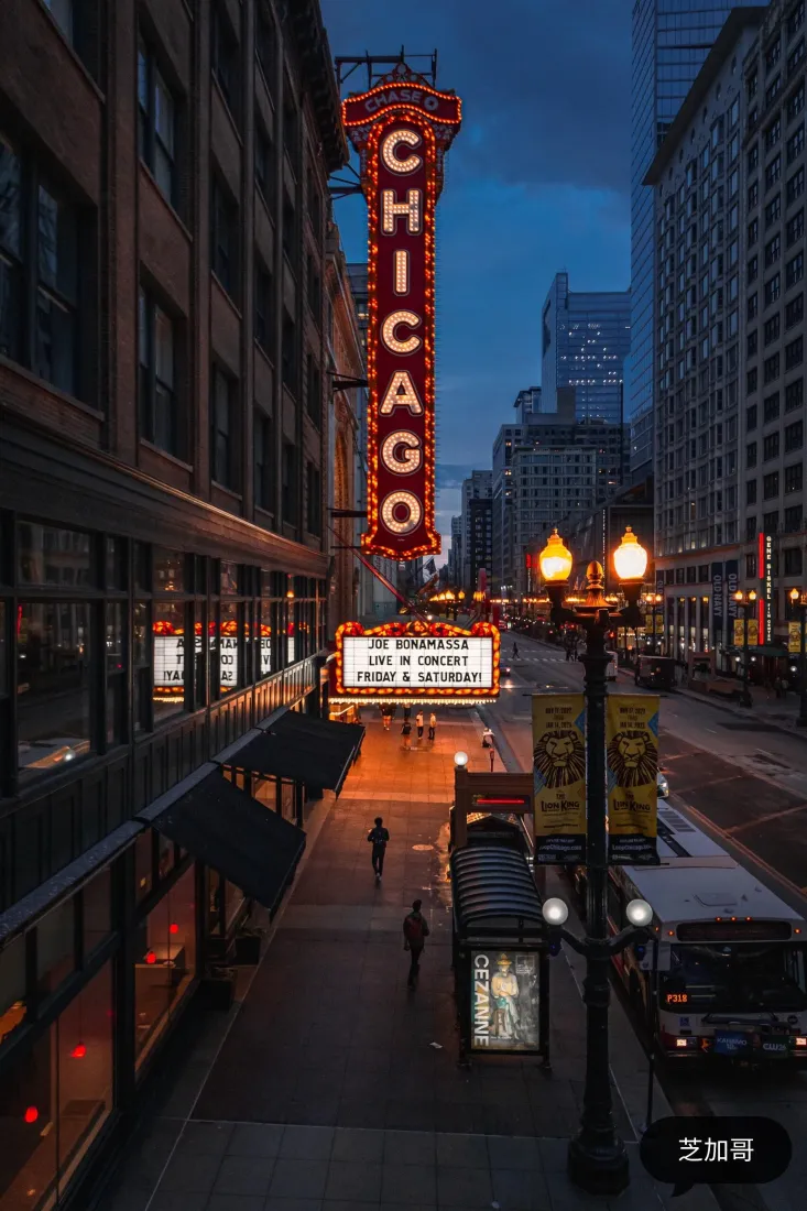 芝加哥剧院手机壁纸｜城市夜景背景图片 - 芝加哥地标「哲风壁纸」