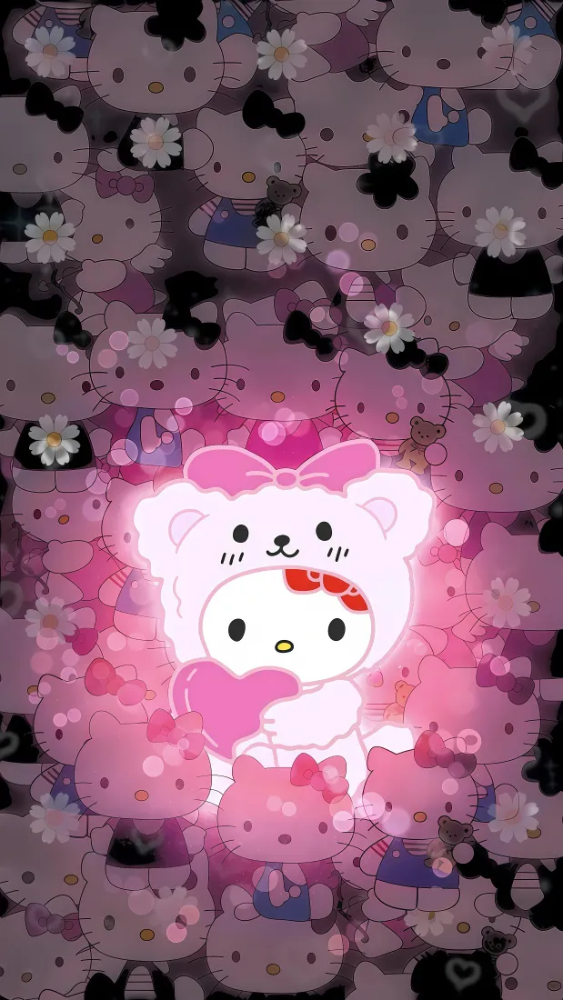 凯蒂猫手机壁纸｜粉色爱心背景 - 萌系卡通「哲风壁纸」