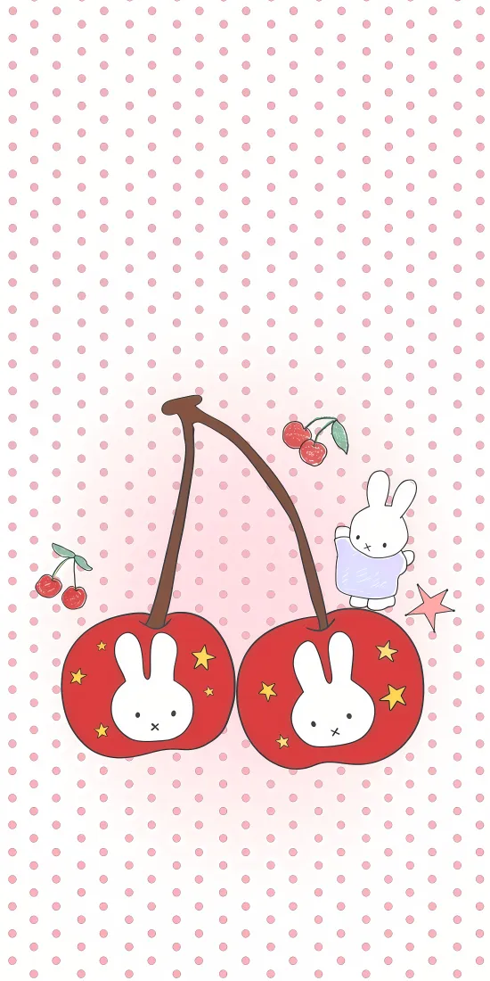 米菲兔手机壁纸｜樱桃背景图片 - 可爱卡通元素「哲风壁纸」
