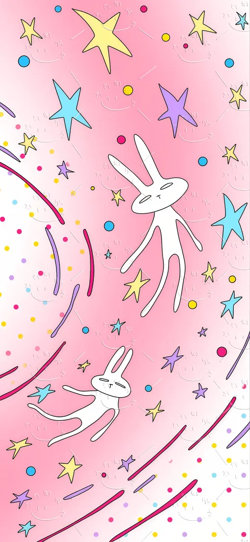 瘫软的兔子手机壁纸｜粉色背景 - 星星卡通「哲风壁纸」