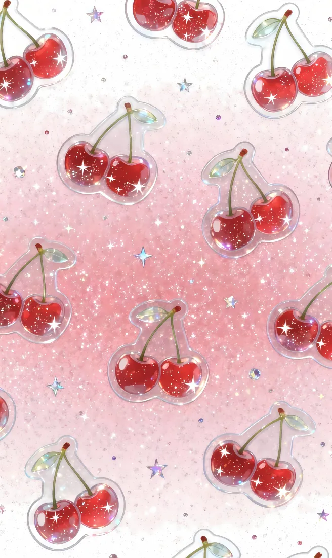 樱桃手机壁纸｜粉色背景图片 - 闪粉樱桃装饰「哲风壁纸」