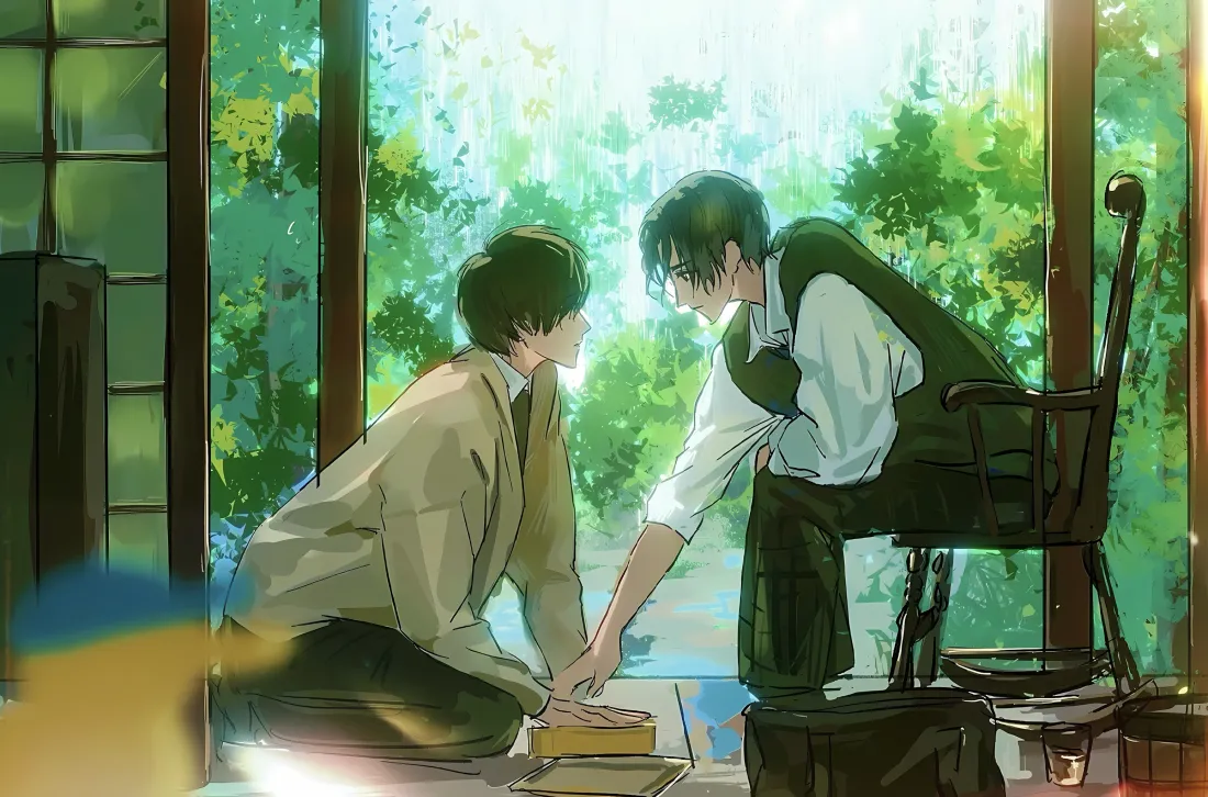 3k《美丽的他》壁纸｜日式房间背景图片 - 男生互动绿植「哲风壁纸」