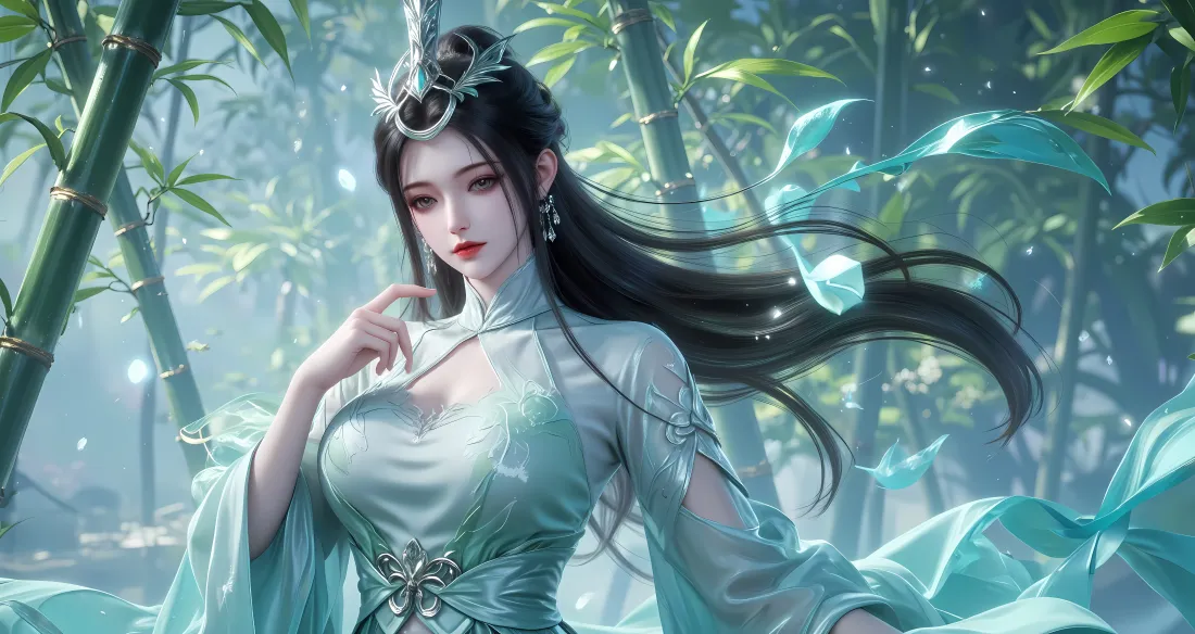 6k陆嫁嫁壁纸｜竹林仙侠背景 - 青色古装女子「哲风壁纸」