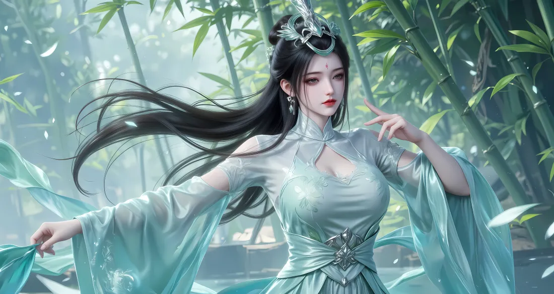 6k陆嫁嫁壁纸｜竹林背景 - 浅绿色古装女子「哲风壁纸」