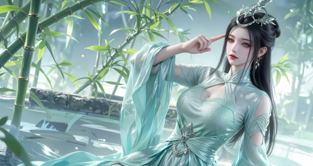 6k陆嫁嫁壁纸｜竹林背景图片 - 青色古装女子「哲风壁纸」