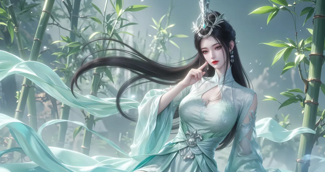 6k陆嫁嫁壁纸｜竹林古风背景 - 浅绿色古装仙侠「哲风壁纸」