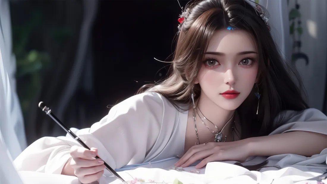 6k李慕婉壁纸｜古风背景图片 - 白衣执笔红妆佳人「哲风壁纸」